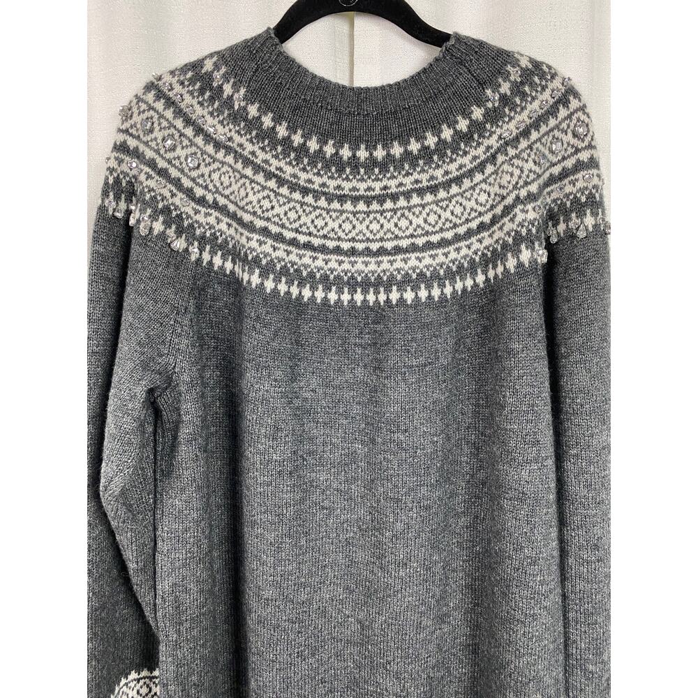 J.Crew Collection Gray Fair Isle Embellished Wool Blend Sweater Dress Sz.XL NWT - Picture 14 of 16
